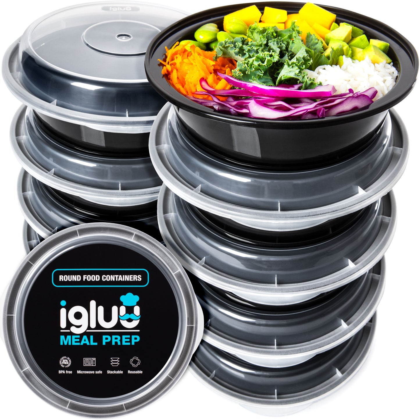 Round Reusable Containers with Airtight Lids - 828ml