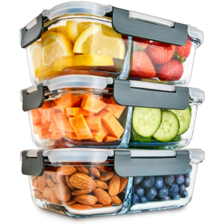2 Compartment Glass Meal Prep Containers