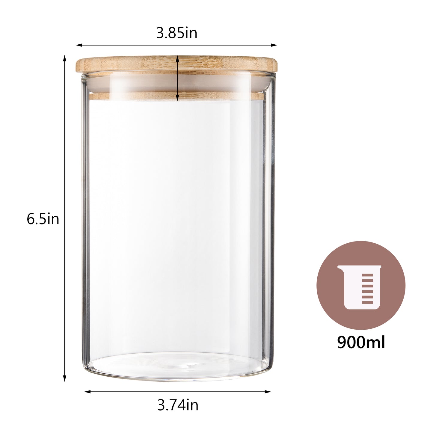 Barattoli in vetro con coperchi in bambù da 900 ml - Set di 3