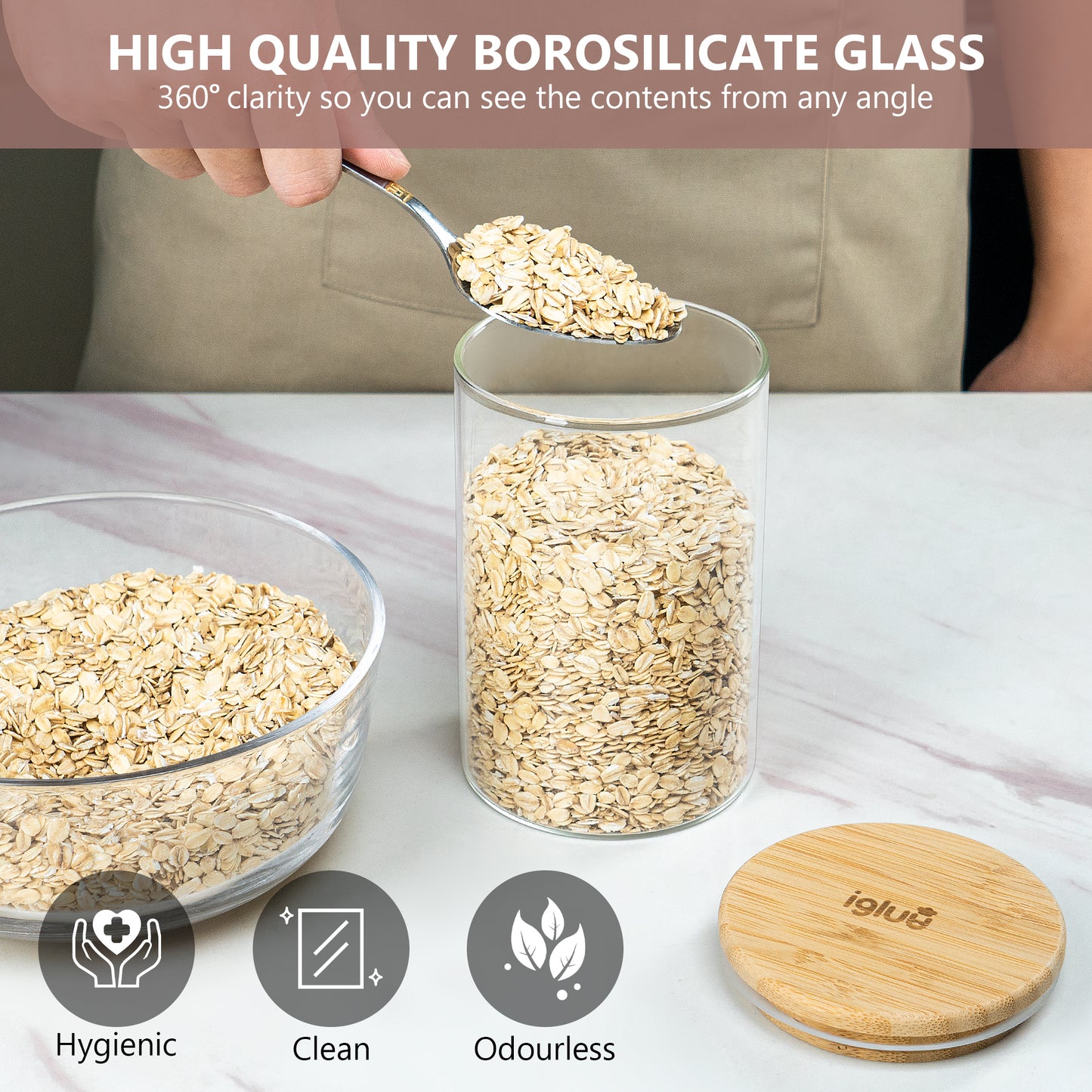 Barattoli in vetro con coperchi in bambù da 900 ml - Set di 3