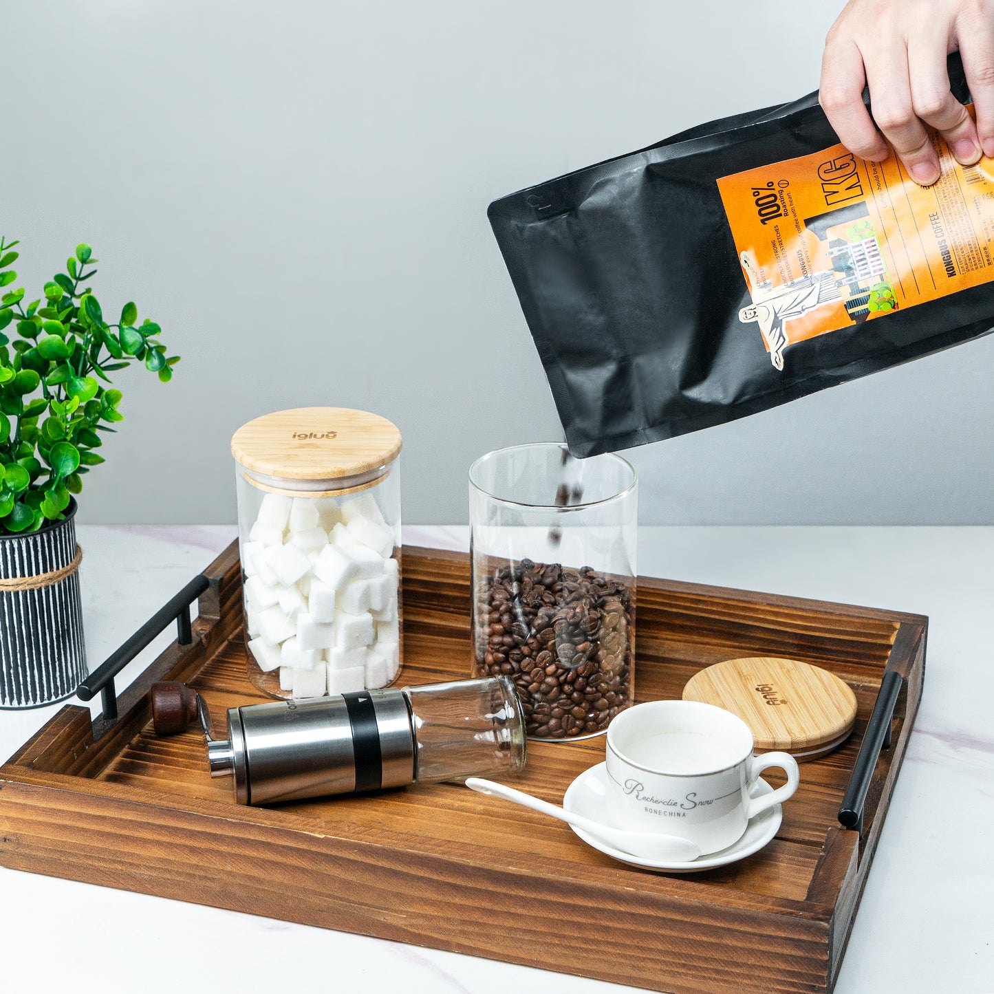 Barattoli in vetro con coperchi in bambù da 900 ml - Set di 3