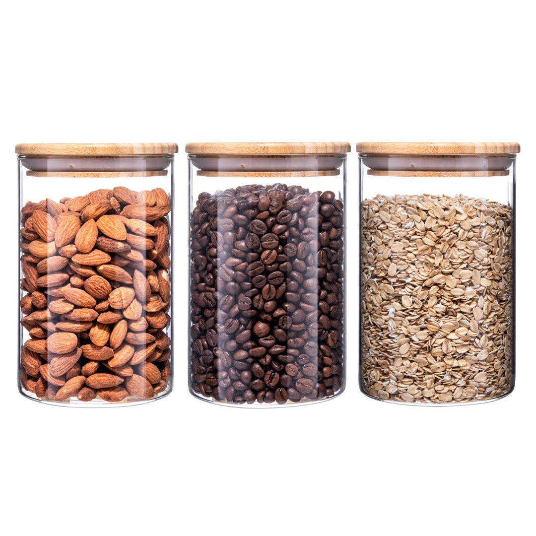 Barattoli in vetro con coperchi in bambù da 900 ml - Set di 3