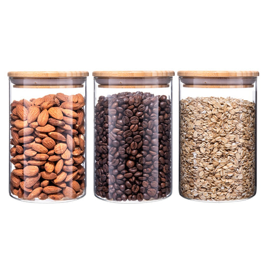 Barattoli in vetro con coperchi in bambù da 900 ml - Set di 3