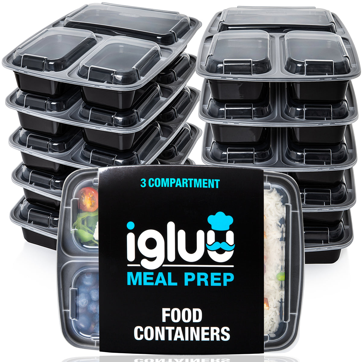 Contenitori per alimenti per la preparazione dei pasti a 3 scomparti con coperchi ermetici