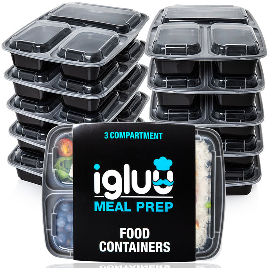Contenitori per alimenti per la preparazione dei pasti a 3 scomparti con coperchi ermetici