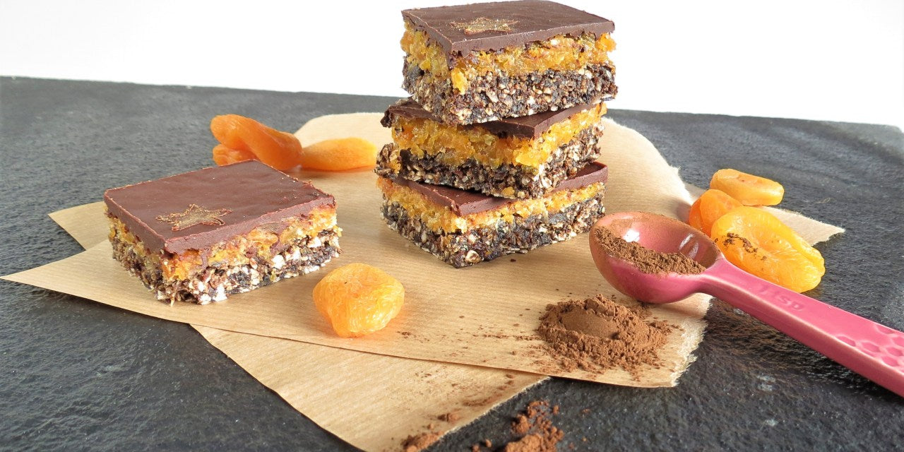 Vegan apricot cacao raw squares