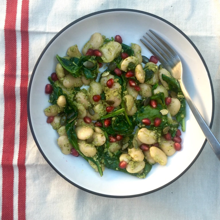 Pesto pomegranate butter bean bowl