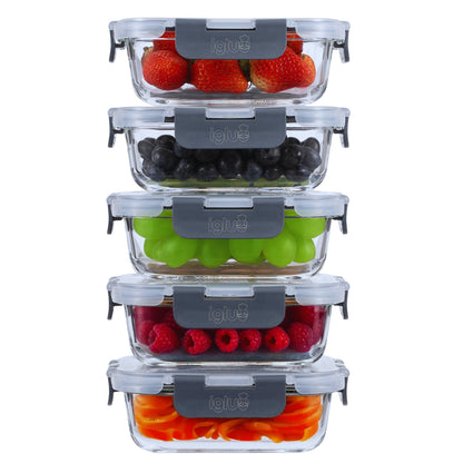 Rectangle Glass Food Storage Containers - 370ml - 5 PACK