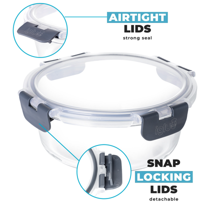 Round Glass Food Storage Containers with Airtight Lids - 650 ml - 5 Pack