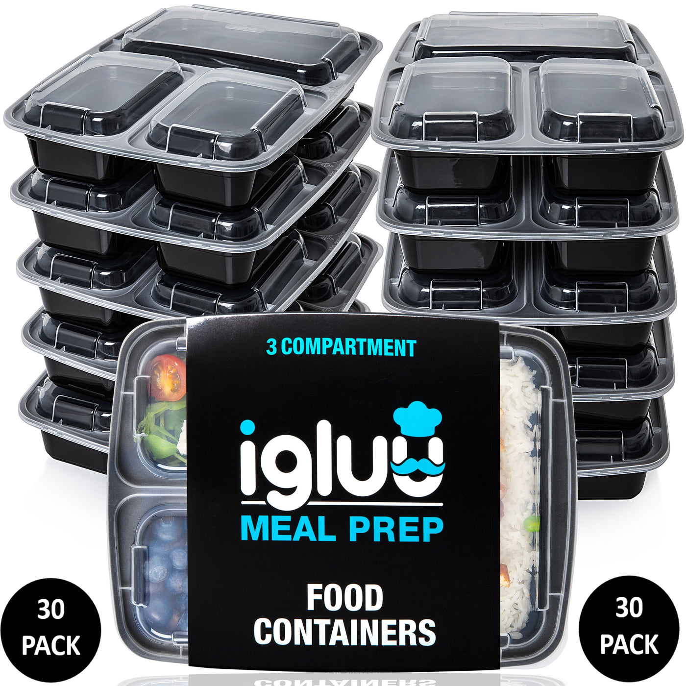 3 Compartment Meal Prep Food Containers with Airtight Lids