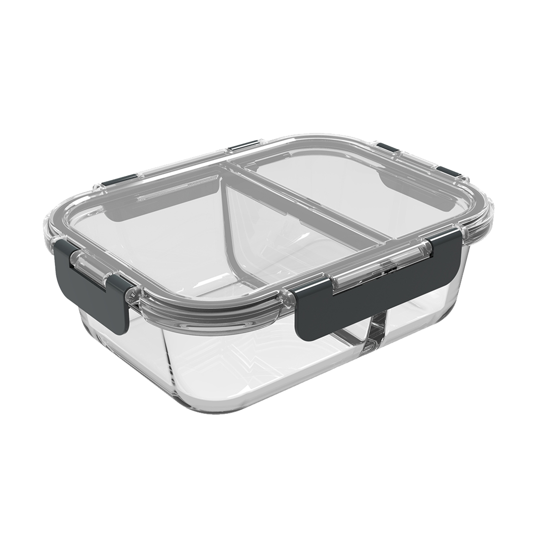 Igluu Glass Meal Prep Containers 2 Compartment Snap Lock Lid [3 Pc
