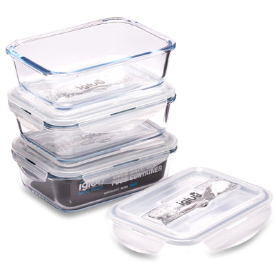 Glass Containers with Cutlery Lid Compartment -3 Pack