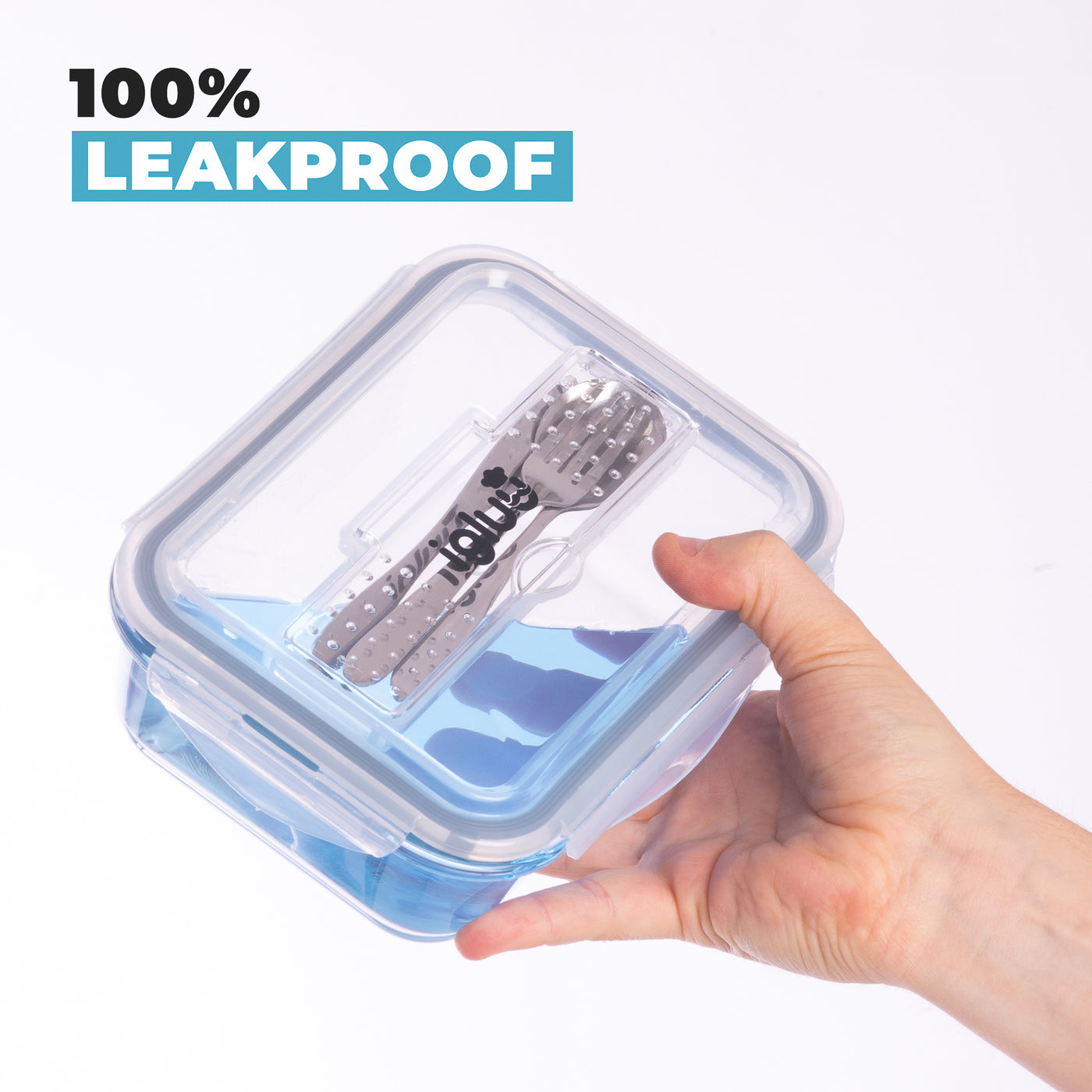 Glass Containers with Cutlery Lid Compartment -3 Pack