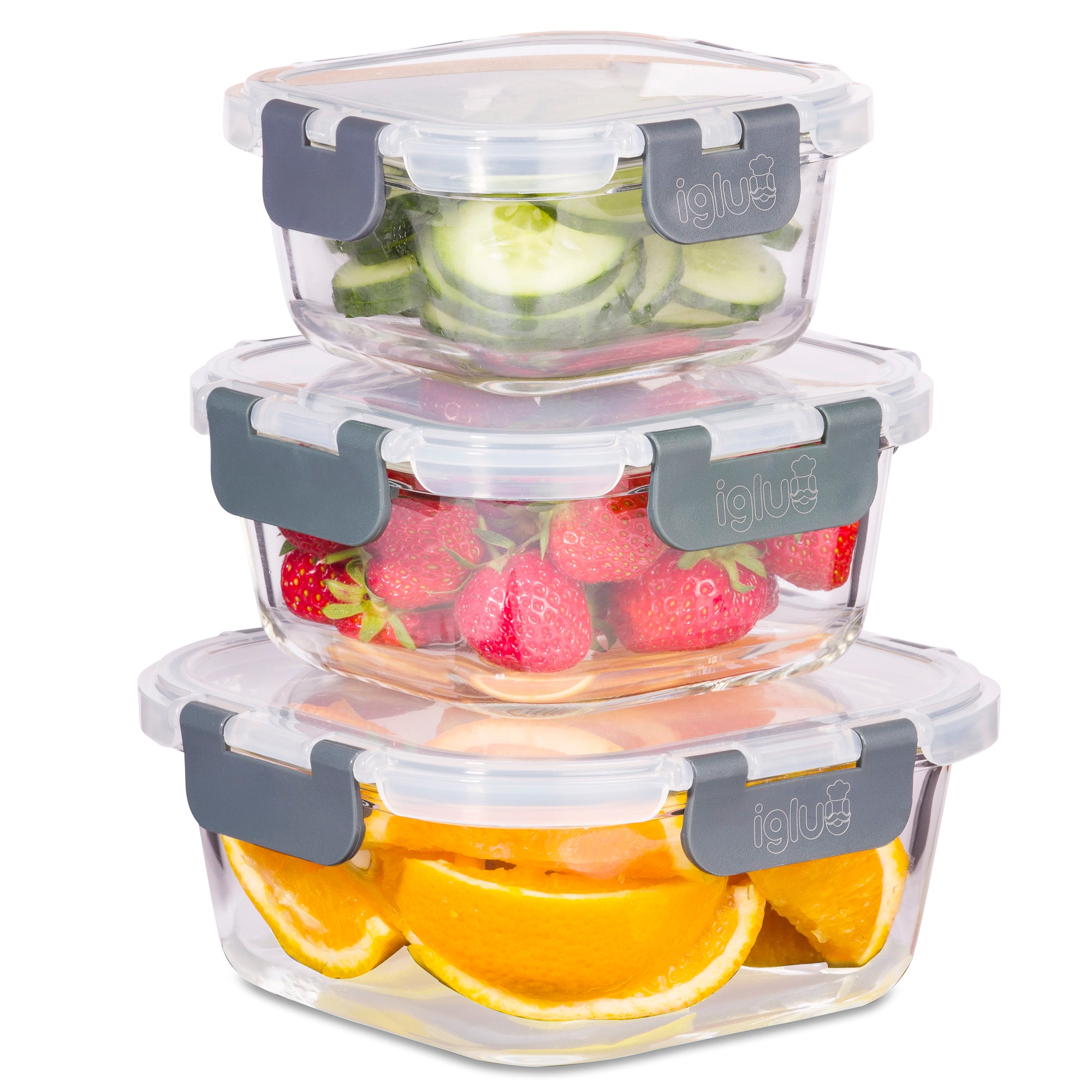 Square Stackable Glass Containers - 3 Pack